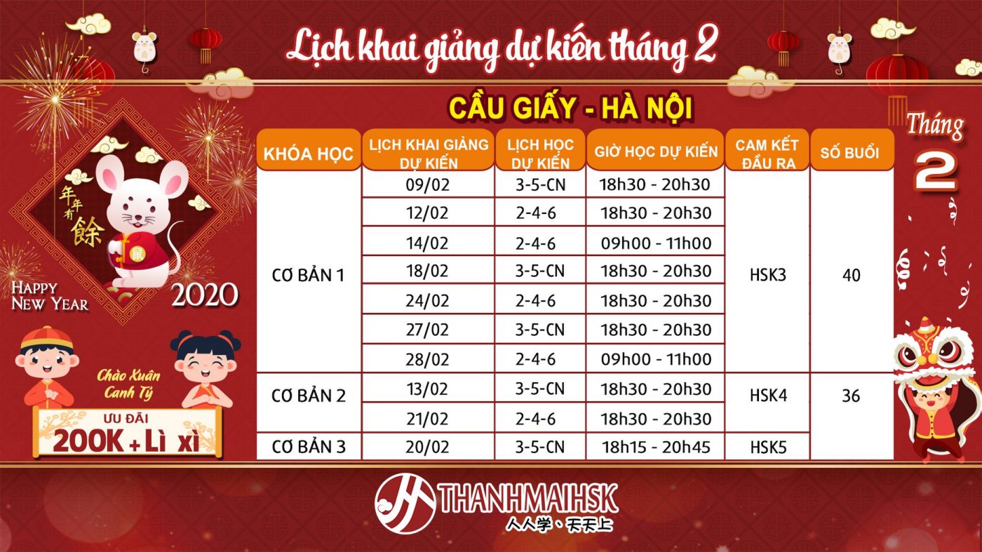 Lịch khai giảng dự kiến Cầu Giấy