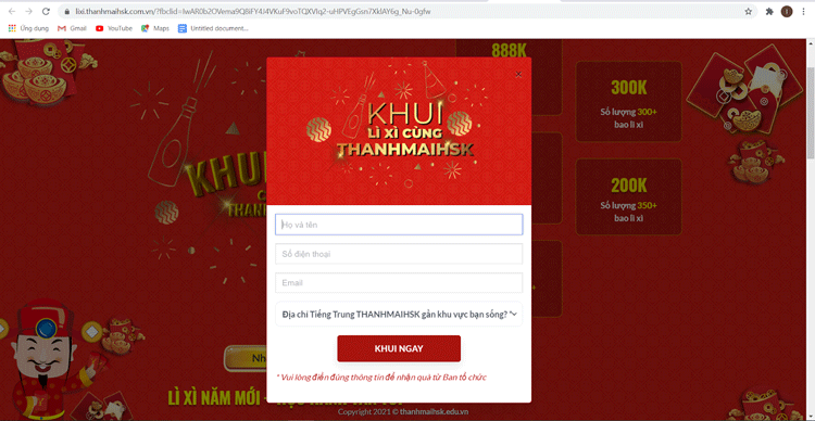 Điền thông tin để được khui lì xì, nhận quà lớn