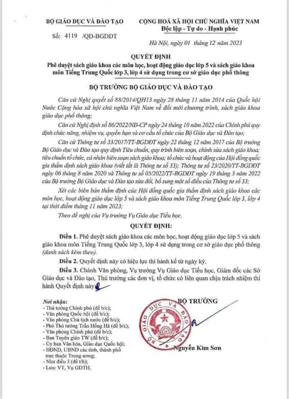 Thông báo về việc SGK BJ38 Trang Đăng Nhập Quốc chính thức đưa vào sử dụng ở cấp tiểu học 1