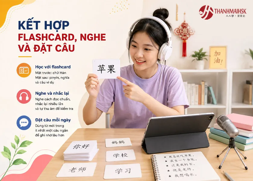 Kết hợp flashcard, nghe và đặt câu